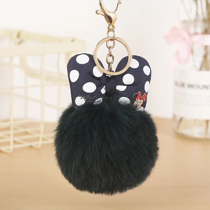 Fluffy Rabbit Fur Ball Mickey Keychain For Women Pompom Bunny Fur Bowknot Key Ring Bag Car Key Holder Jewelry Wedding Gift