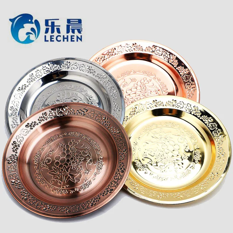 Stainless steel plate tray round grape pattern craft tray