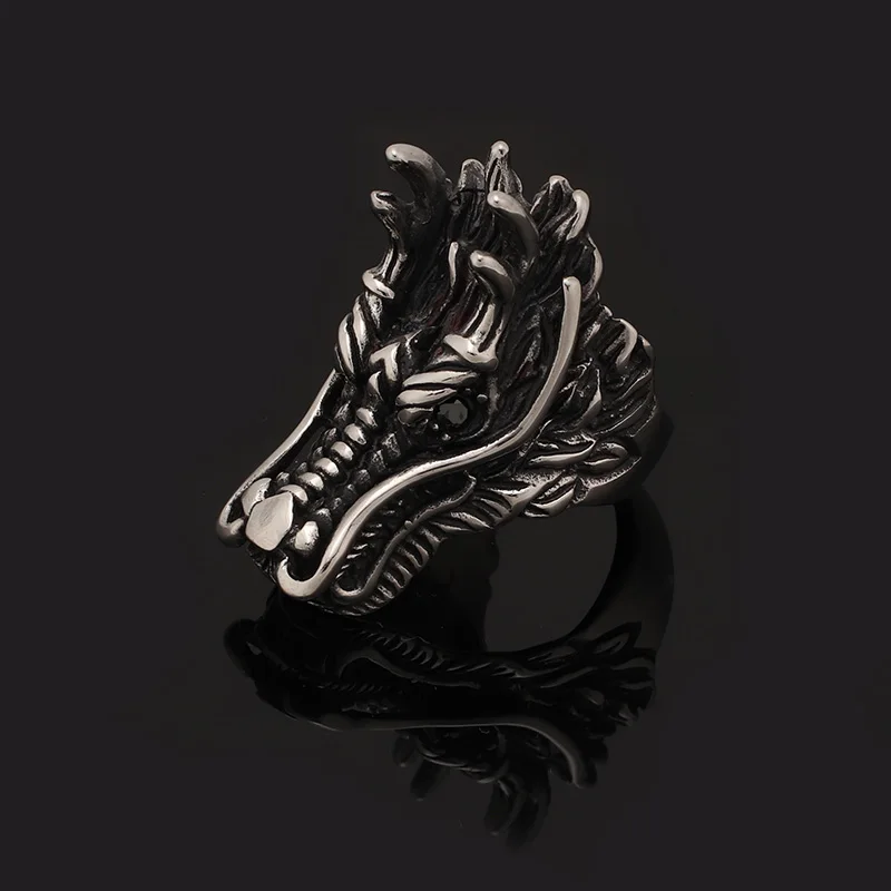 Red Eyes Stainless Steel Dragon Ring