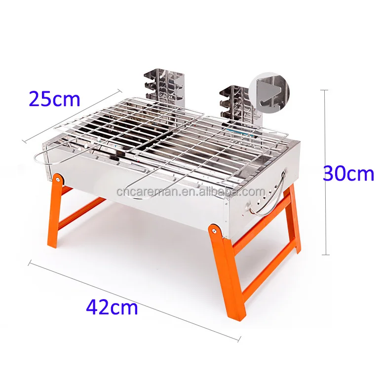 NEW Stainless Steel Folding Leg and Adjustable Height Table Top Charcoal Hibachi Barbecue Grill w/Non-stick Grill Pan 2 Way Use