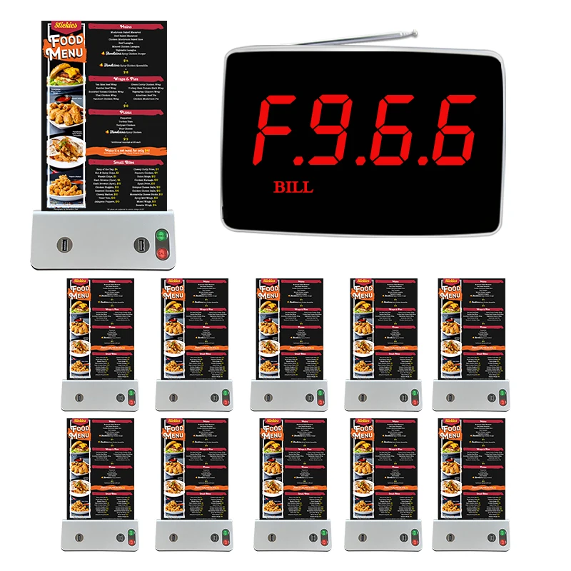 Artom restaurant paging system wireless with waiter call button and menu stand holder power bank