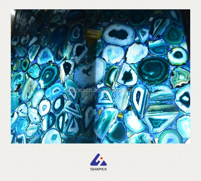 
Custom cut blue onyx salb agate marble table top 