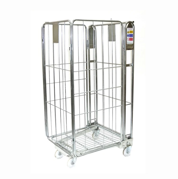
Industrial warehouse tools galvanized metal mobile roll container cage trolley 