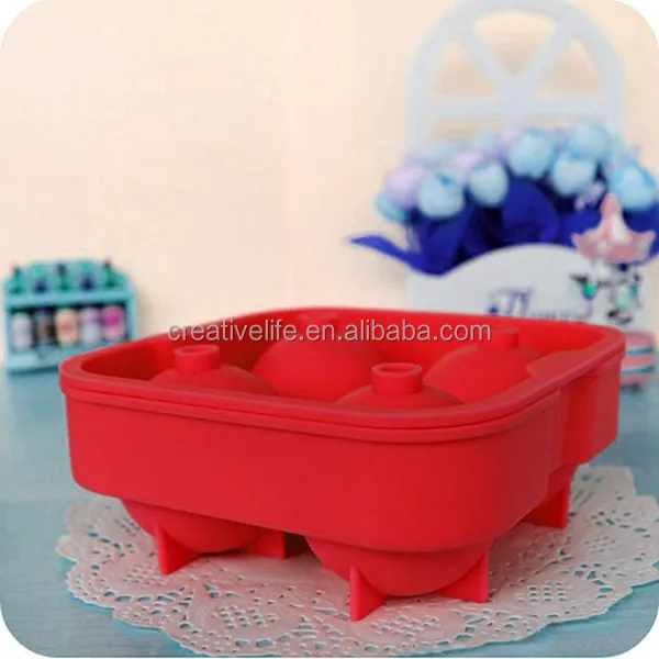 Hot Selling Round Ice Balls Maker Ice Cube Tray Four Large Sphere Molds for Whiskey Cocktails