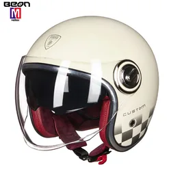 BEON B108 Motorcycle Retro Vintage Cruiser Chopper Scooter Cafe Racer Cascos Moto Helmet 3/4 Open Face Helmet with double visors