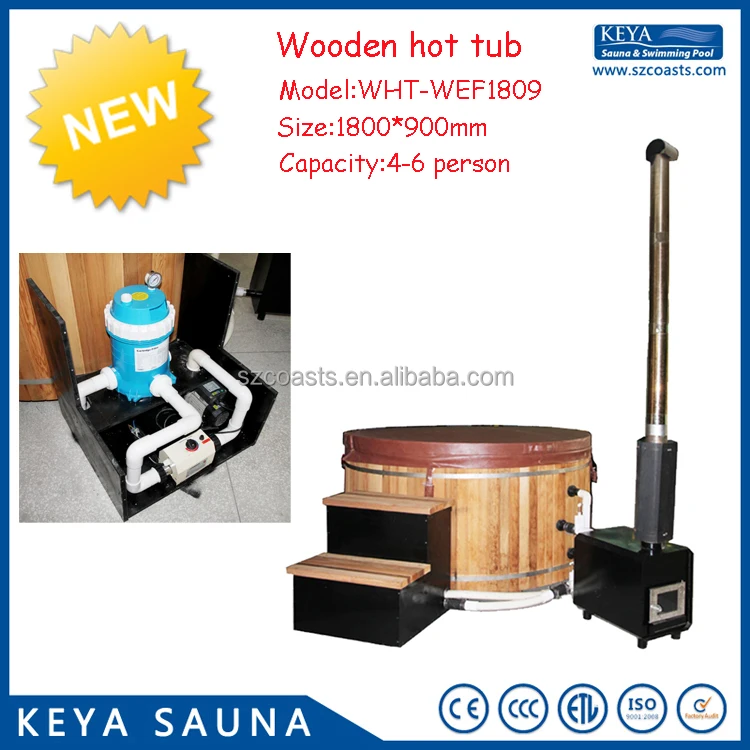 Outdoor Canada red cedar wood fired hot tub for 2 person