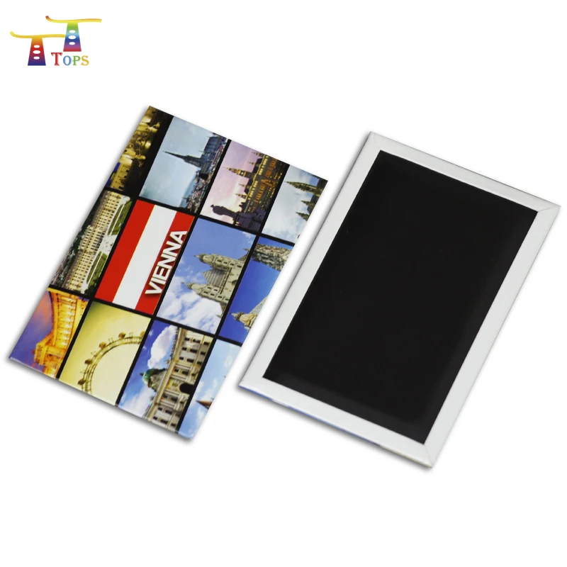 2024 Russia 65*65mm Tinplate World City Travel 3d High Quality Tourist Souvenir Metal Tin Foil Fridge Magnets