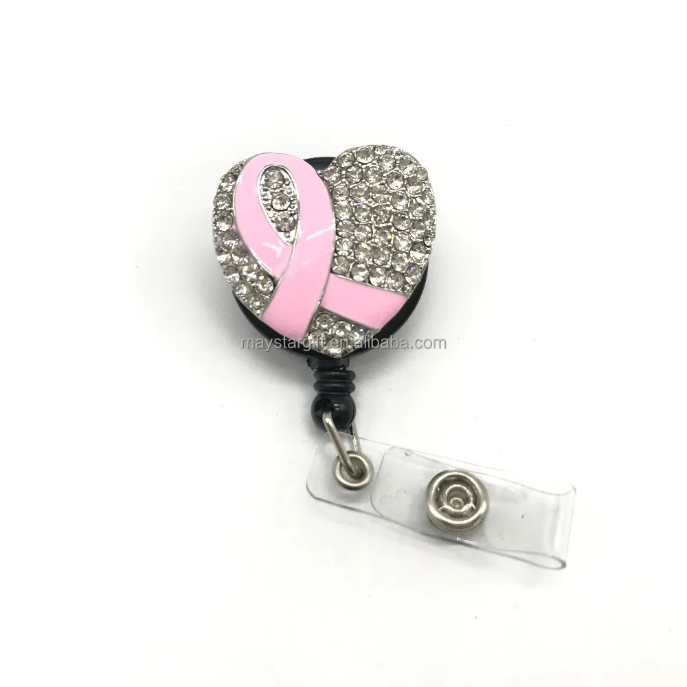 Retractable reel badge with breast cancer awareness logo