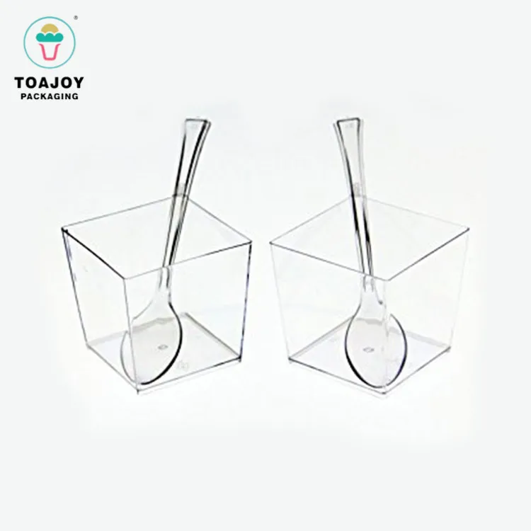 Biodegradable disposable transparent ps ice cream  square mousse plastic dessert cups