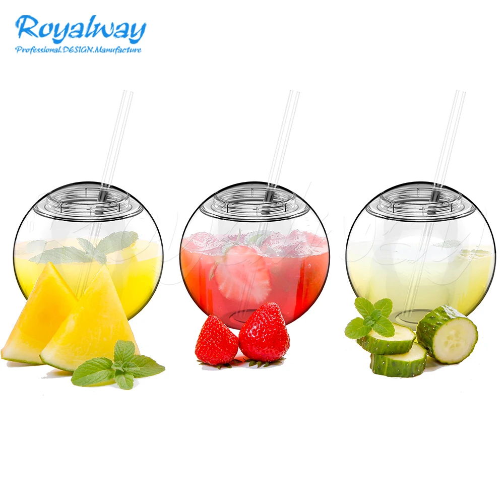 High Quality Round Shaped Plastic Tumbler With Straw, Single Wall Fiesta Ball Beverage Cup