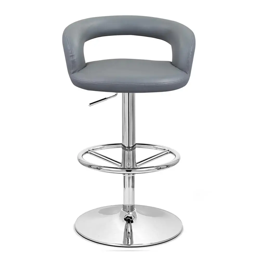Серый регулируемый барный стул из искусственной кожи с круглой спинкой и круглой подставкой для ног