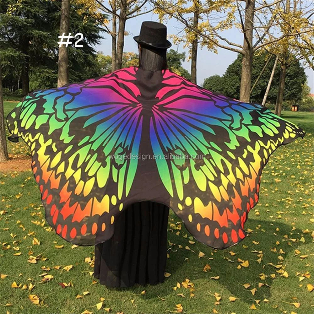 Made in China factory wholesale voile prefect gorgeous halloween costume dancing cosplay shawls print butterfly wings cape