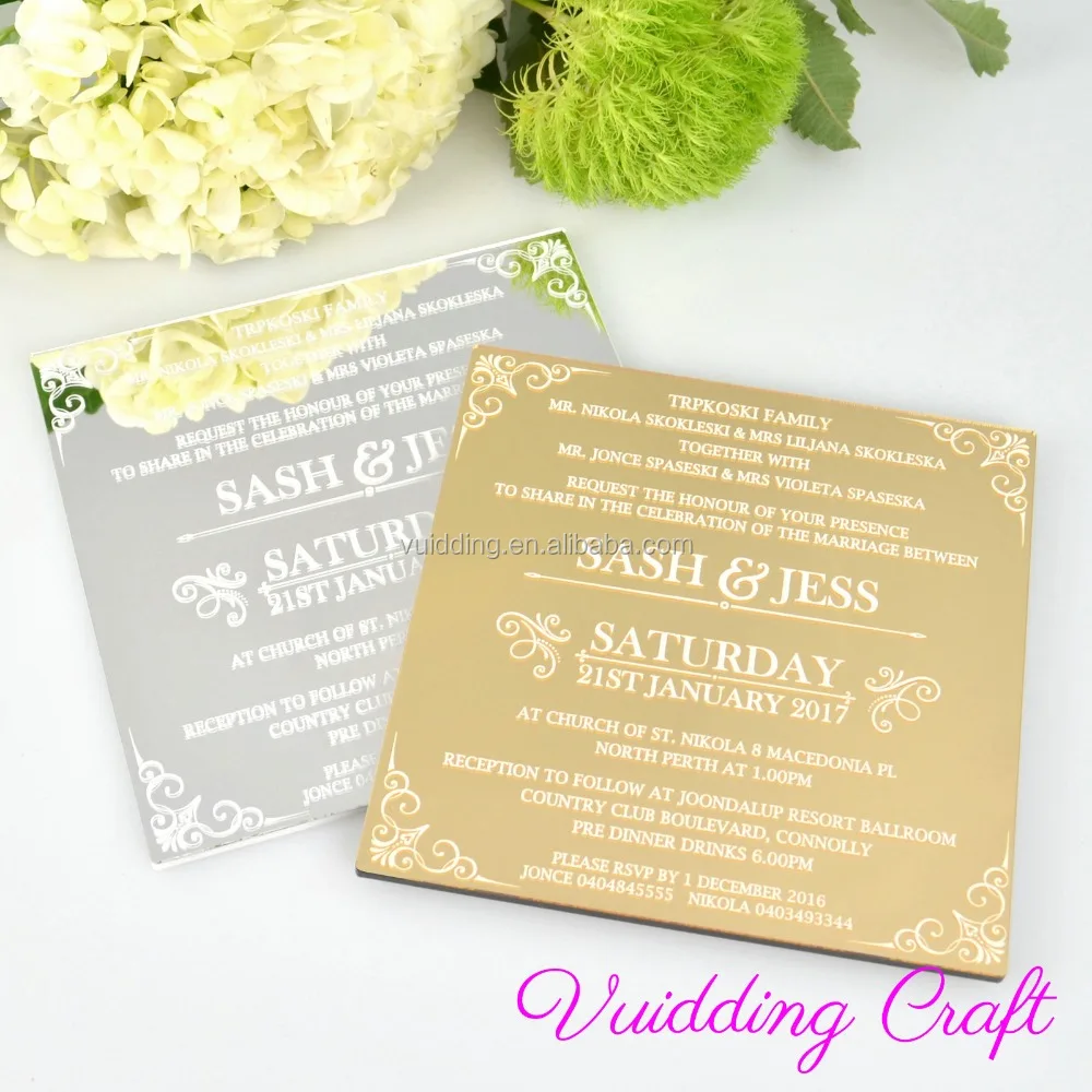 Mirror Acrylic Gold Wedding Invitation Card For Fancy Wedding Favor