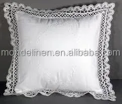 
100% pure natural linen hand hemstitch lace cushion cover 