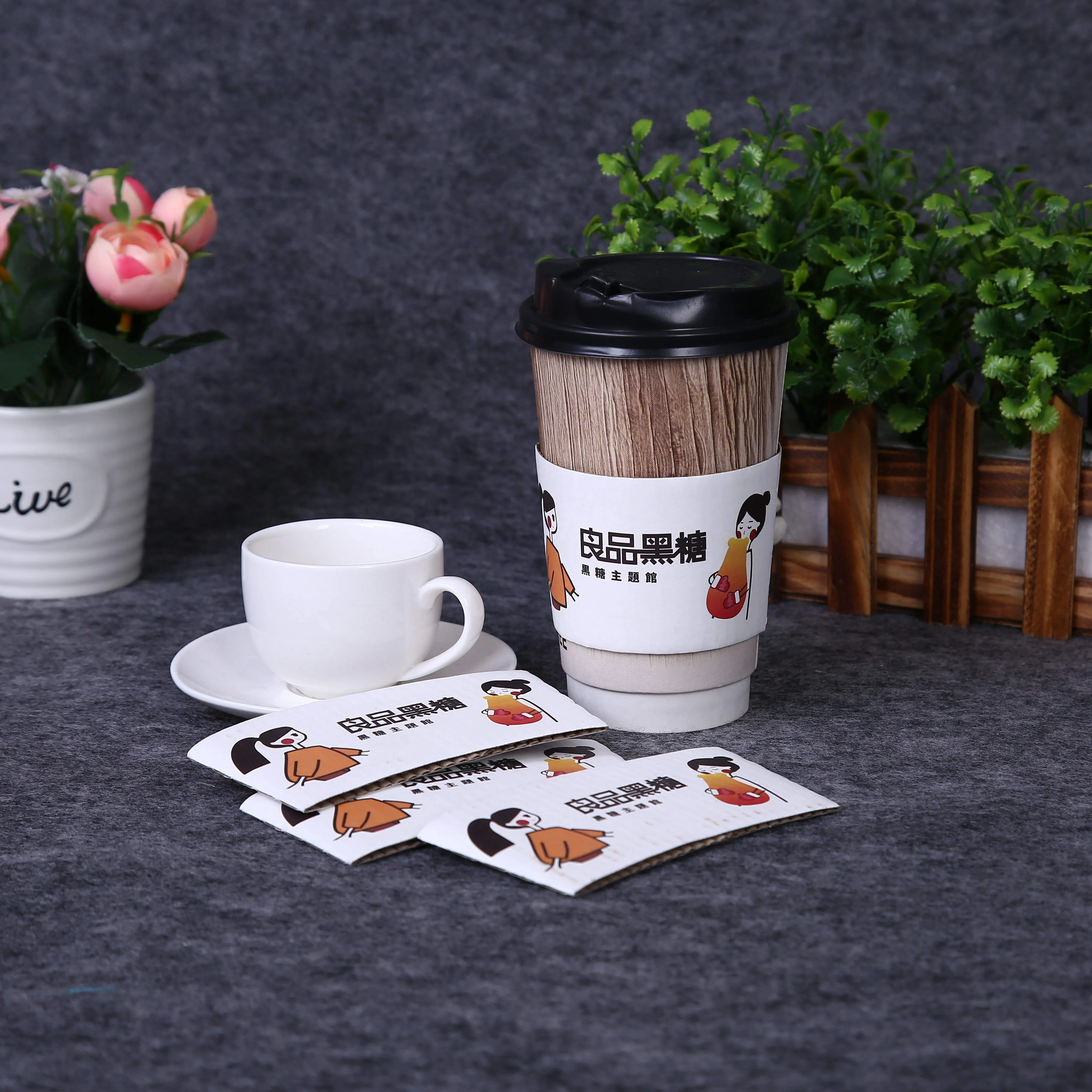
Disposable coffee hot sleeves biodegradable hot cup sleeve custom printed cup sleeves 
