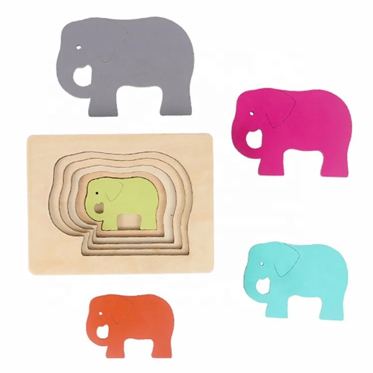 Многослойный деревянный пазл для детей, развивающая головоломка с кроликом/птицей/слоном/Китом для раннего развития
