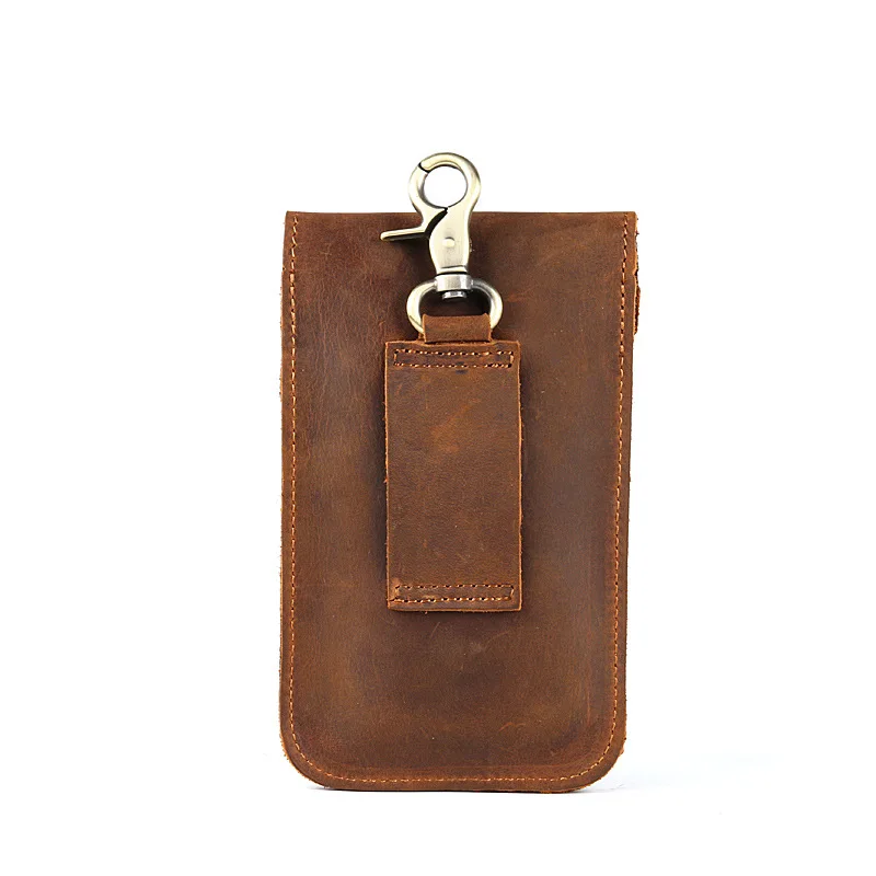 pb010 Crazy Horse Genuine Leather Mobile Waist Belt Bag for Phone