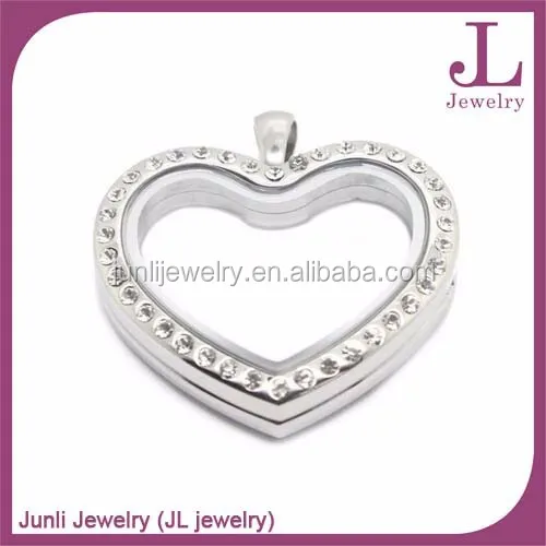 Photo Frame Locket Pendant Stainless Steel Heart Shaped Floating Locket