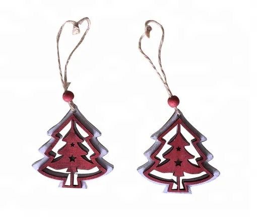 Wooden christmas tree shaped hanging ornaments for home decoration xmas hanger with gifts as promotion