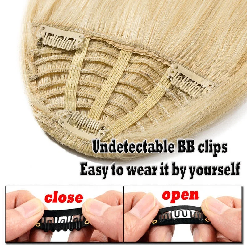 Snoilite thicker bang with temple Medium brown clip on fringe in human hair bangs bang