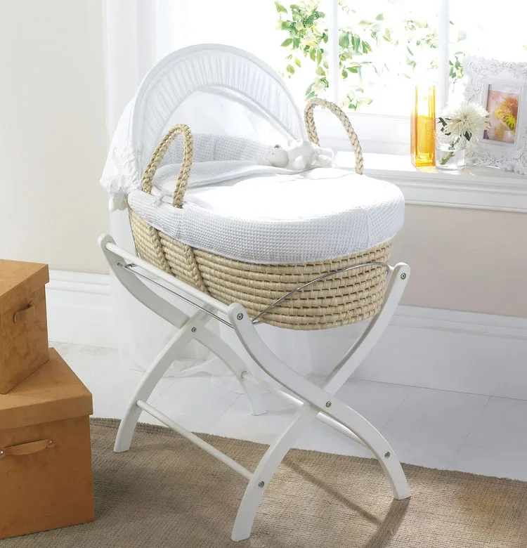 
high quality simple fabric of maize peel moses basket with rocking stand 