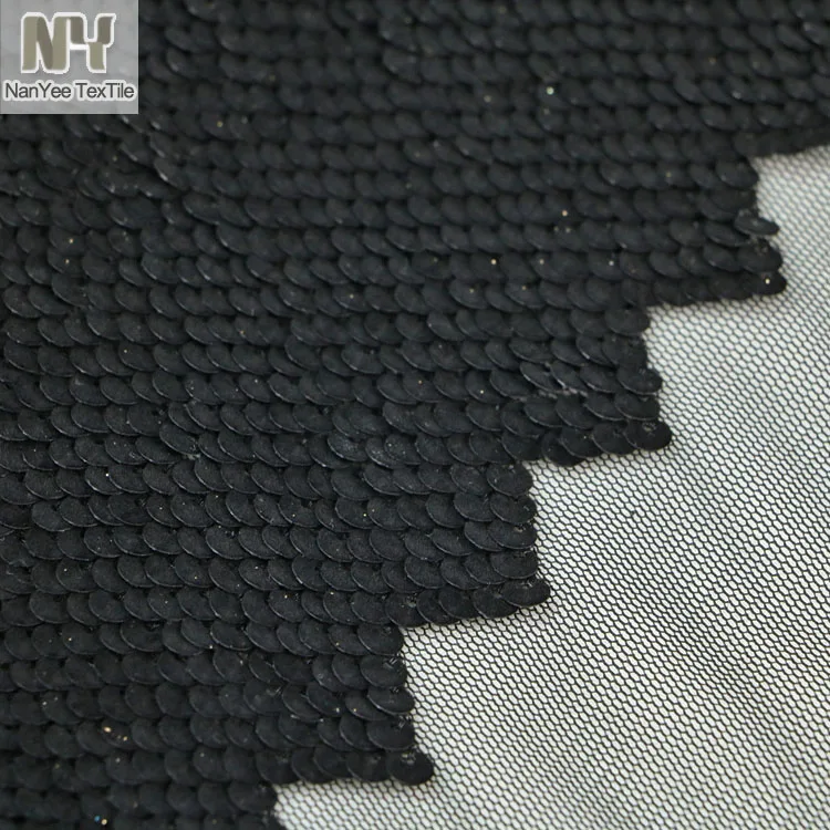 Nanyee Textile Fish Scale High Density Black Flocking Velvet Sequin Fabric