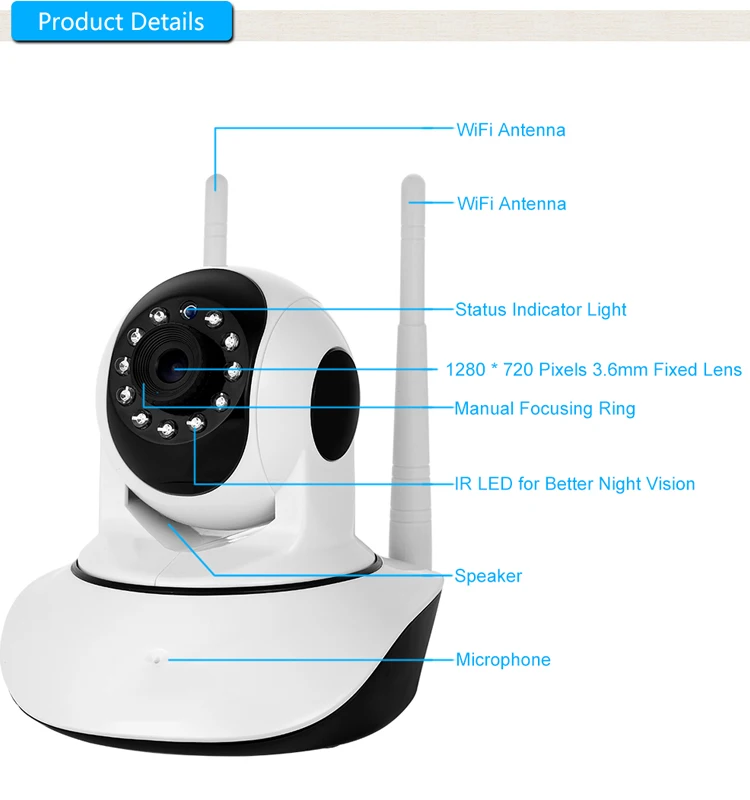 Поворот на 355 градусов: 90 градусов для использования в помещении низкая цена CCTV Wifi p2p uid IP-камера