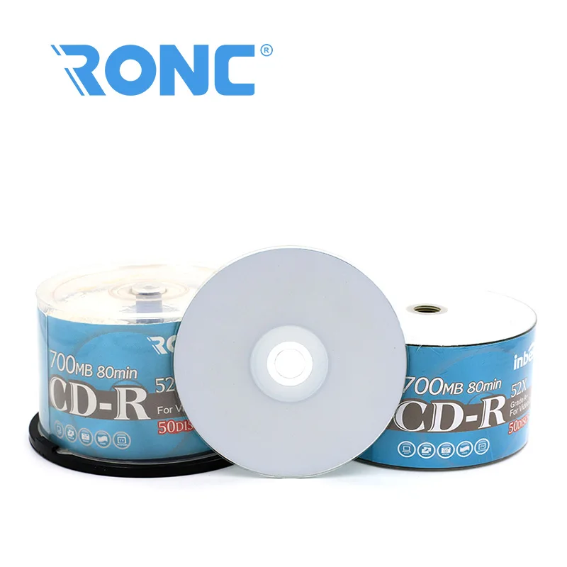 Blank white injekt printable CD-R 52x700MB/CD disc writable 50 shrinkwrap spindle/print blank cd