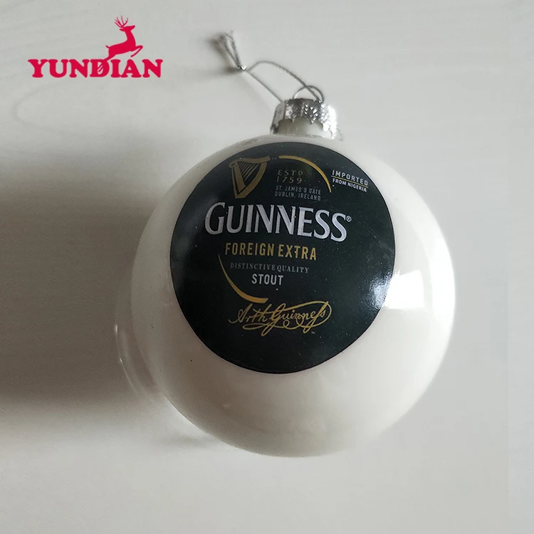 Оптовая продажа, декоративная подвесная Рождественская елка на заказ, 8 см, белые стеклянные украшения, шар с напечатанным логотипом для праздничного подарка