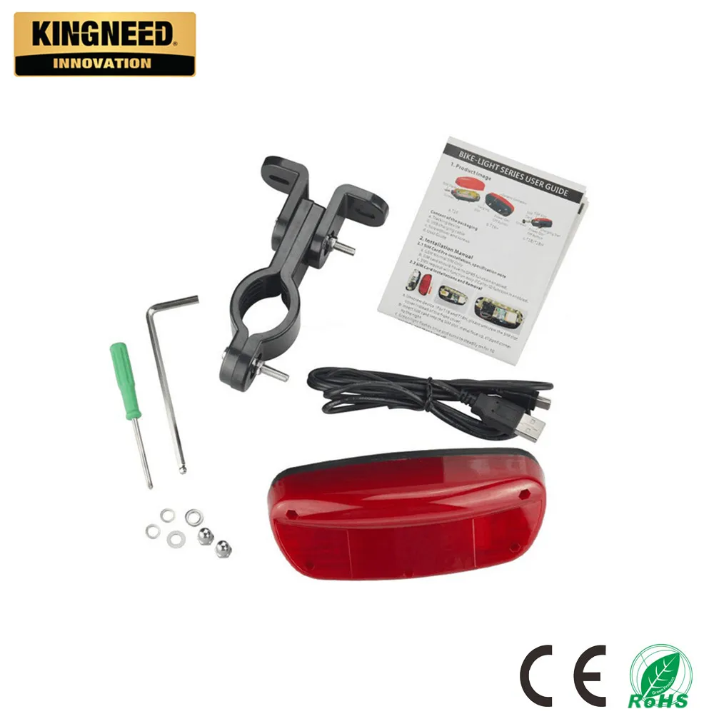 KINGNEED T16 anti lost dynamo self charging hidden taillight long battery life waterproof bike sms gprs gps tracker for bicycle