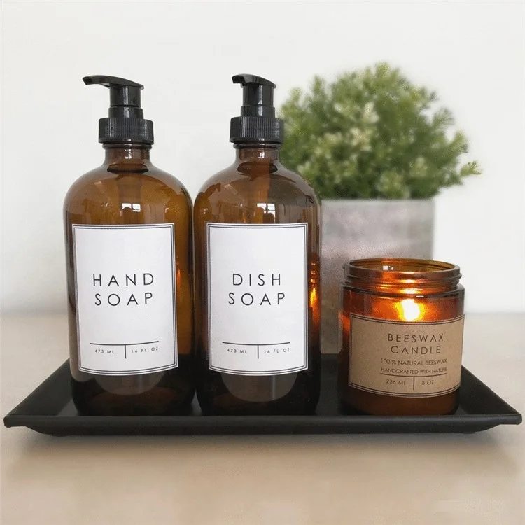 
Vintage inspired 250ml / 500ml boston amber glass bottle with black pump dispenser 