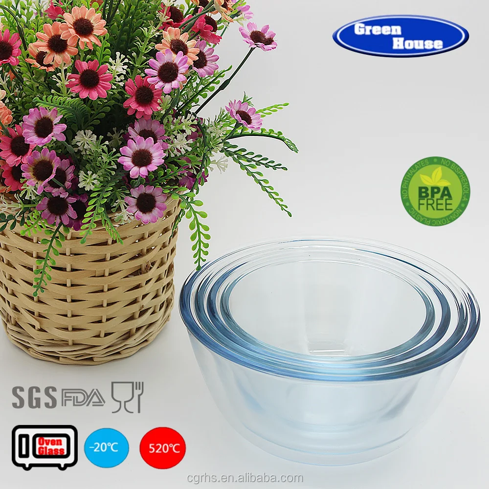 High borosilicate glass mixing bowl set with pp lid microwave oven salad bowl