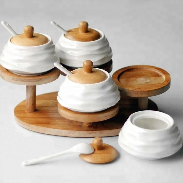 Size customized material ceramics. wood kitchen spice box