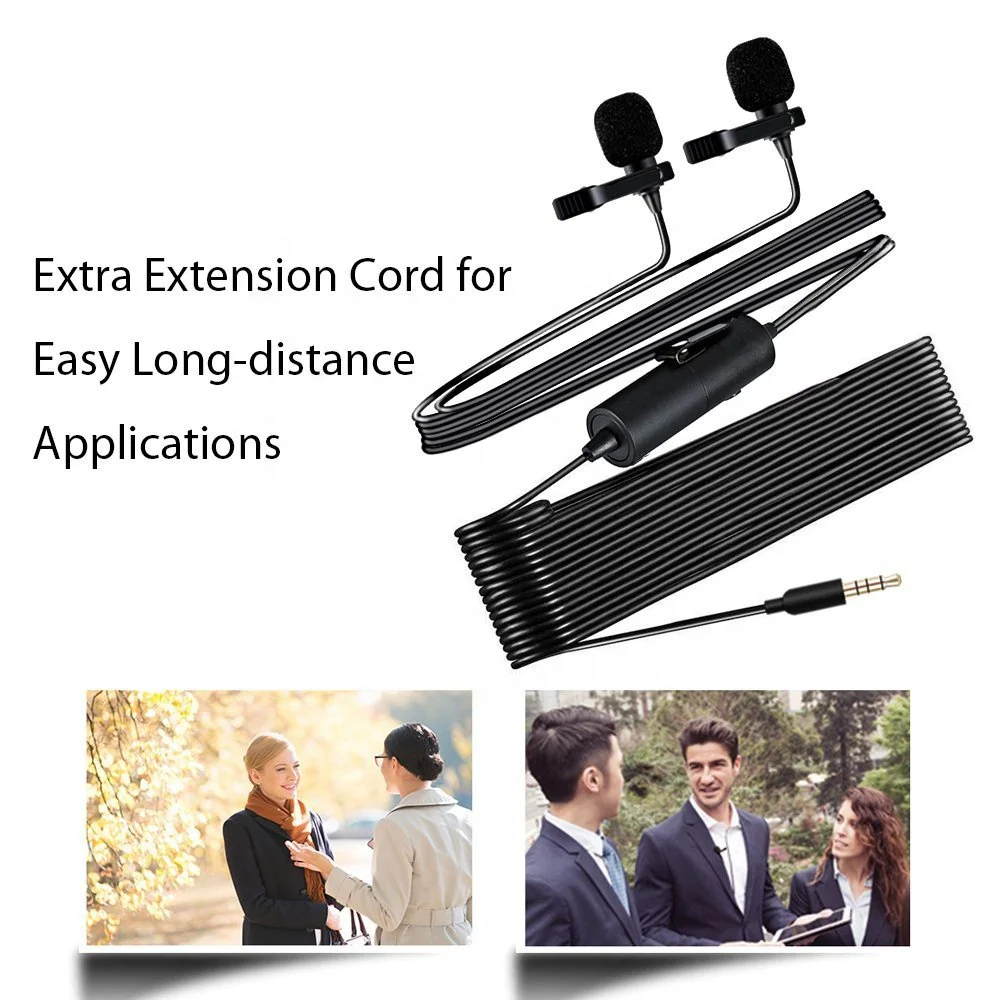 2021 Popular Electret Condenser Omnidirectional Multipurpose Dual Heads Lavalier Microphone