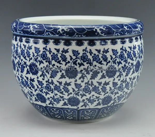 Wholesale And Retail Antique Chinese Traditional Blue and White Porcelain Ceramic Flower Pot Planter Fish Bowl from Jingdezhen