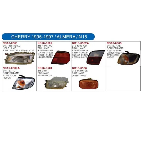 PULSAR N15 / ALMERA / CHERRY 1995 auto lamp (head lamp,corner lamp,side lamp,tail lamp,front lamp) and body parts