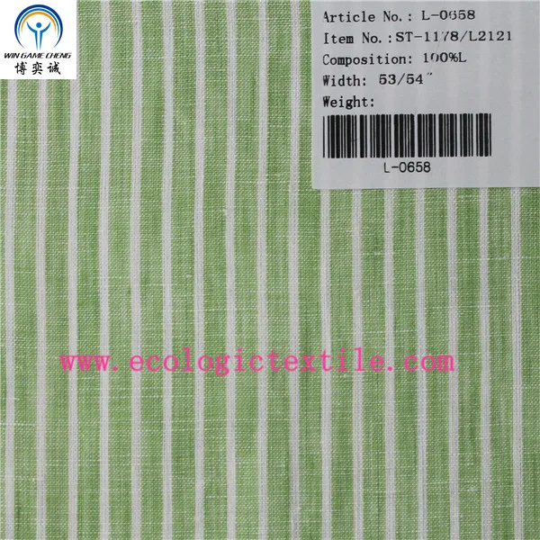 hot sale yarn dyed narrow stripe pure linen fabric