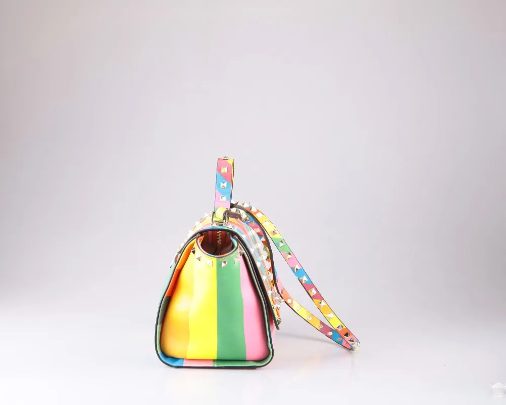 3759 Wholesale China Fashion beautiful rainbow printing high quality ladies PU leather mini satchel bags