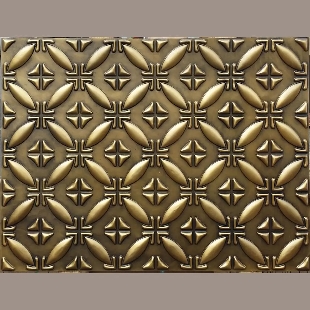 PLB38 Faux tin 3D embossed antique brass decor wall panels