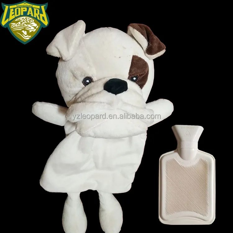 
Kids warm gift rubber hot water bottle and 3D cartoon bull dog plush toy cover 