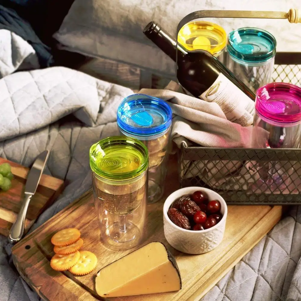 10oz double wall plastic Wine Tumbler glasses With Lid, clear gobelt wine tumbler