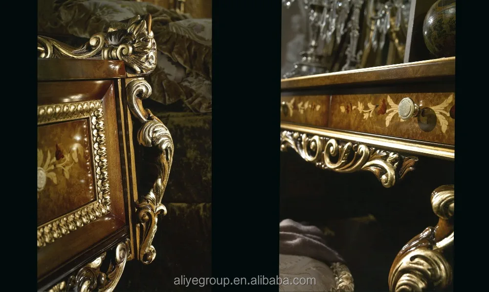 AAS720-French Marquetry American Style Designer Bedroom Set, Exquisite Wood Carving Bed Set