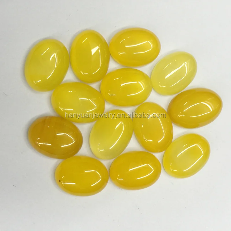 Natural gemstone chalcedony oval cut yellow agate cabochon