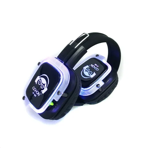 Silent Party headphones and transmitter with new LED lights for silent disco