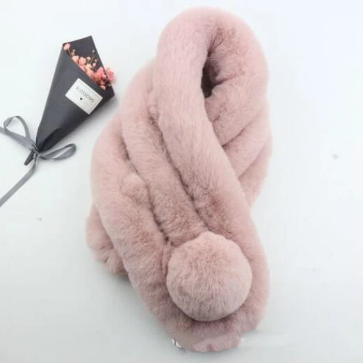 STABILE зимний теплый женский толстый теплый шарф из искусственного меха кролика с помпоном