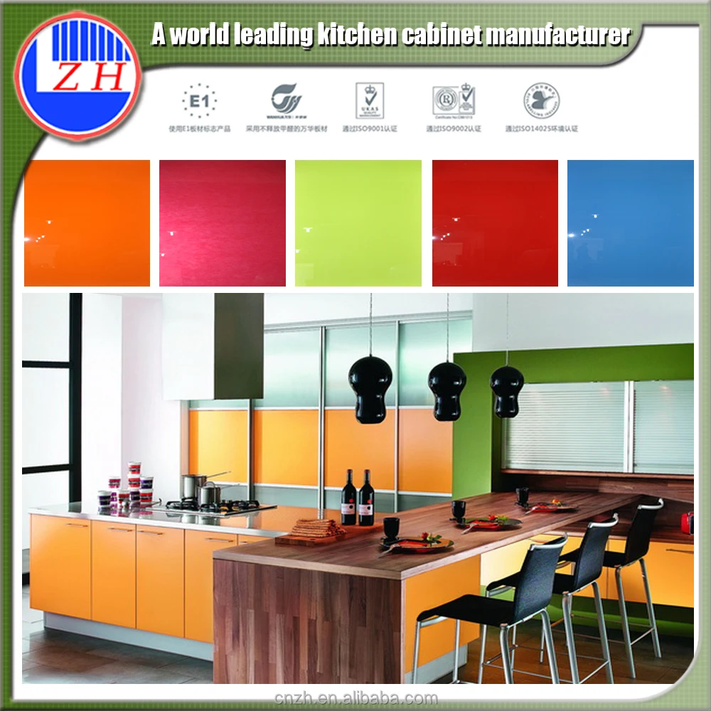 Fiber kitchen pantry cupboard High gloss colored self assemble plastic kitchen cabinets