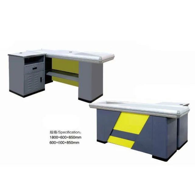 Supermarket Checkout Cash Counter Retail Check out Waiting Design  for sale metal and wooden checkout counter