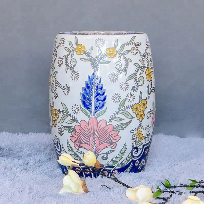 Blue and White color ceramic stools with carving for home office hotel garden decoration
