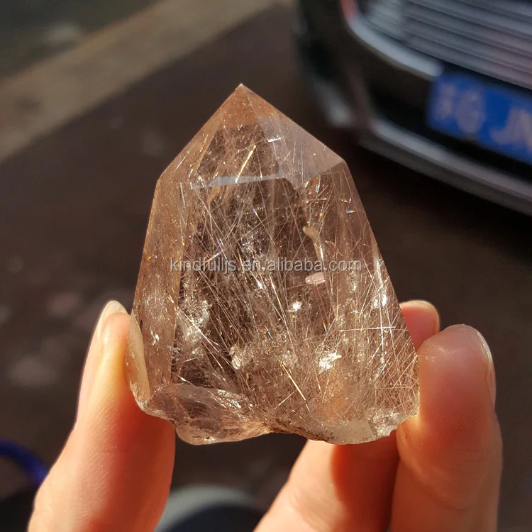 Natural Crystal Rock Gold Rutilated Lodolite Crystal Point Healing Quartz Stone