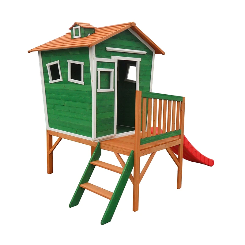 Деревянный детский игровой домик с горкой